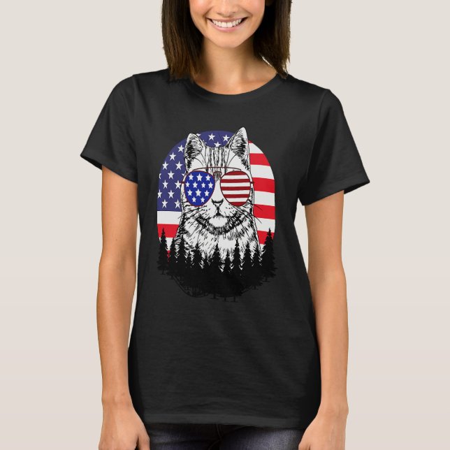 Camiseta Fourth of July Womens Meowica Cute Kitten Cat Grap (Frente)