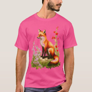 Camiseta Fox Abstrato Art Pixel Art Flores Animais Fox