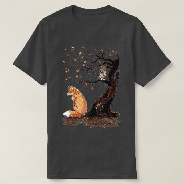 Camiseta Fox and Owl on the Tree Animal Lover Cute autumn l (Frente do Design)
