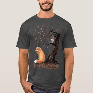Camiseta Fox and Owl on the Tree Animal Lover Cute autumn l