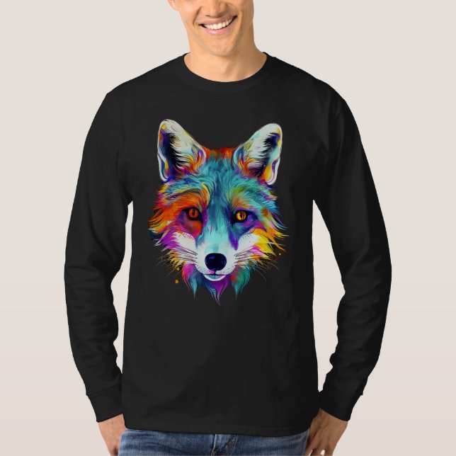 Camiseta Fox - Animal Motif Art Colourful Animal Fox (Frente)