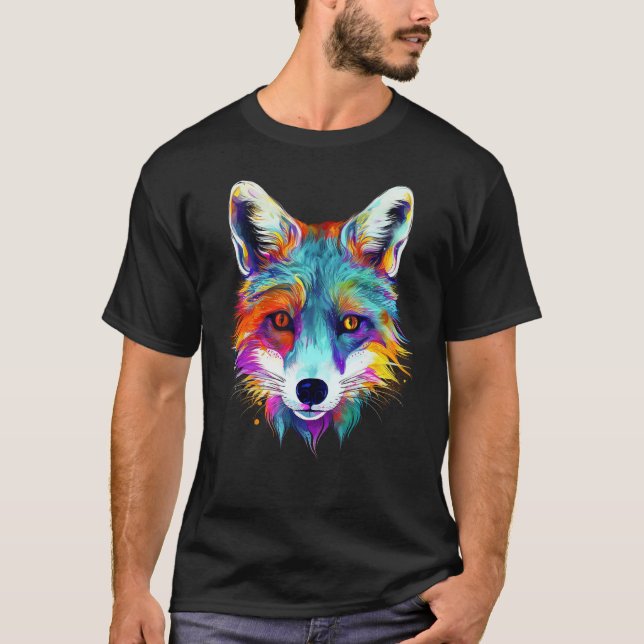 Camiseta Fox - Animal Motif Art Colourful Animal Fox (Frente)