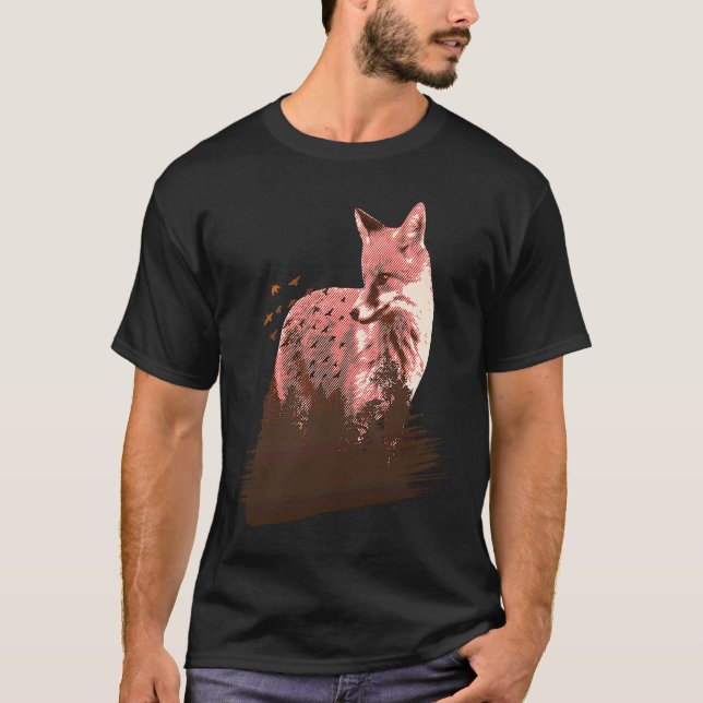 Camiseta fox animals forest trees birds (Frente)