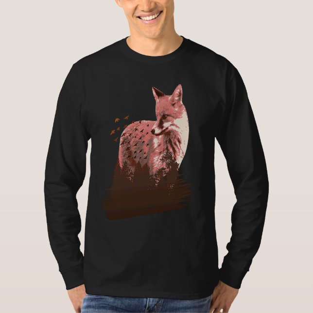 Camiseta fox animals forest trees birds (Frente)
