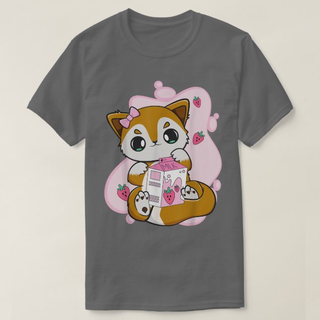 Camiseta Fox Bebe Morango Bolha De Leite De Morango Chá Par (Frente do Design)
