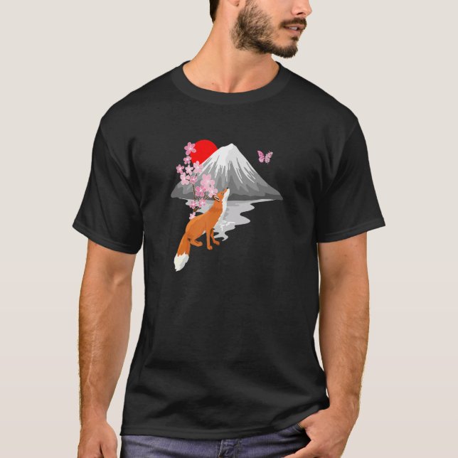 Camiseta Fox Butterfly With Cherry Blossom Wing Japanese Sa (Frente)