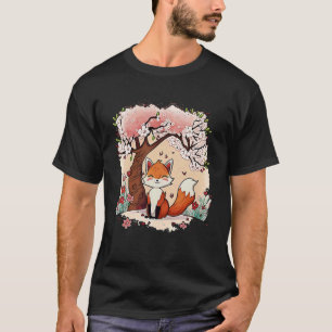 Camiseta Fox Cherry Blossom Japonês Aestic Vaporwave