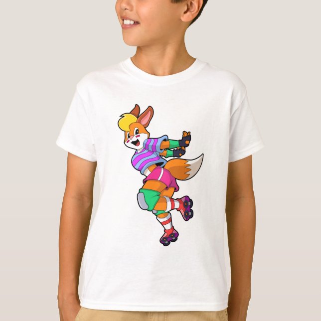 Camiseta Fox como Skater Inline com Skates Inline (Frente)
