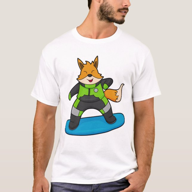 Camiseta Fox como Snowboarder com Snowboard (Frente)