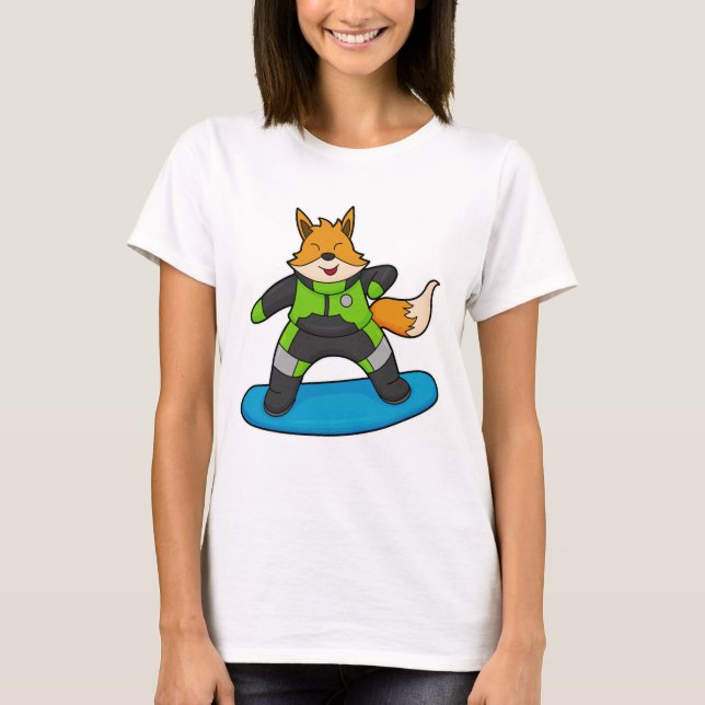 Camiseta Fox como Snowboarder com Snowboard (Frente)