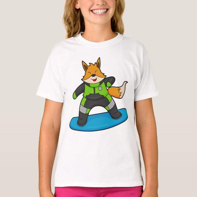 Camiseta Fox como Snowboarder com Snowboard (Frente)