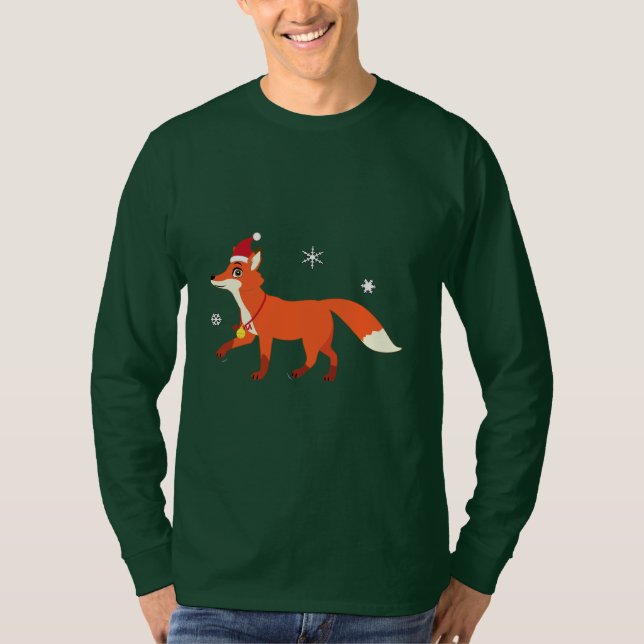 Camiseta Fox do Natal com papai noel chapéu e flocos de (Frente)