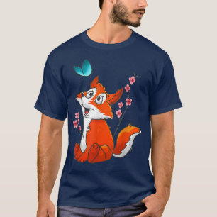 Camiseta Fox e Gráficos Flores Bonitos Flor de Cereja Japon