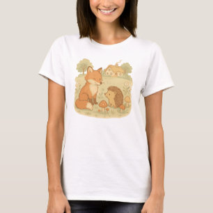 Camiseta Fox e Hedgehog Cottagecore Design