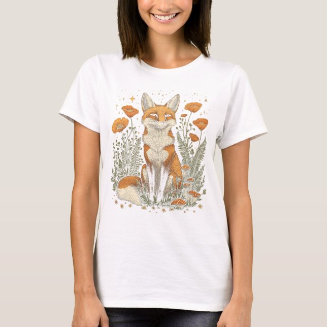 Camiseta Fox Entre a T-shirt das flores silvestres (Frente)