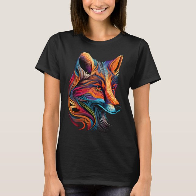 Camiseta Fox Face Belo Animal Artístico Colorido (Frente)