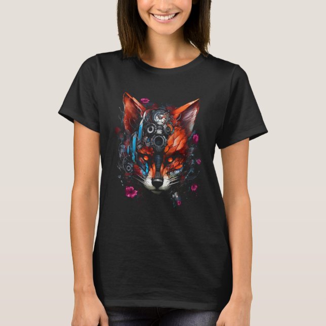 Camiseta Fox Fantasy Animal Flowers Robot Fox (Frente)