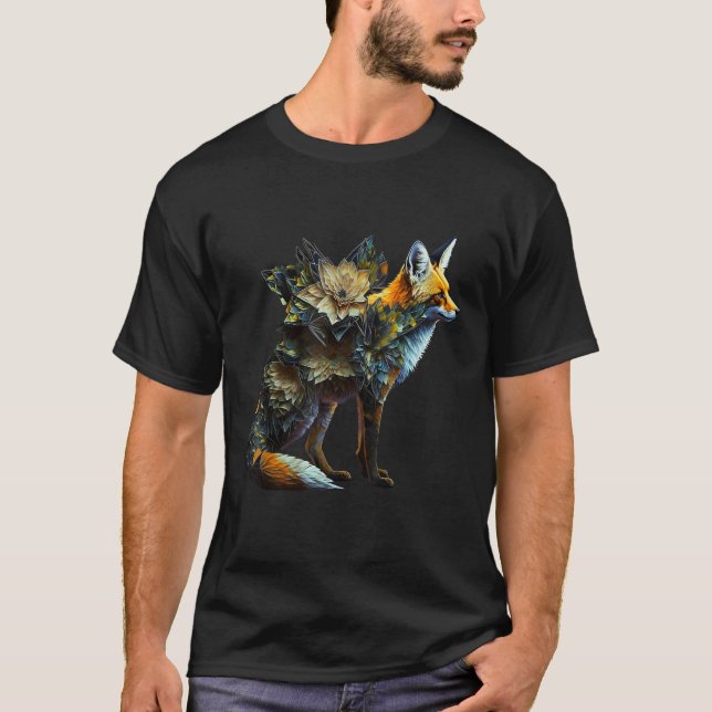 Camiseta Fox Fantasy Flores Arte Abstrato Raposa Animal (Frente)