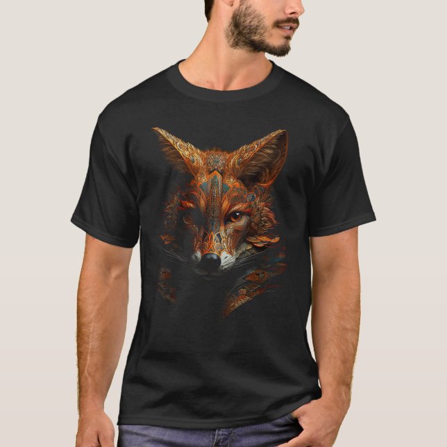 Camiseta Fox Fantasy Trabalho de arte Animal Motif Animal F (Frente)
