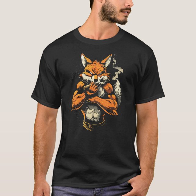 Camiseta Fox Mean Muscular fox Smoking fox Cigar fox (Frente)