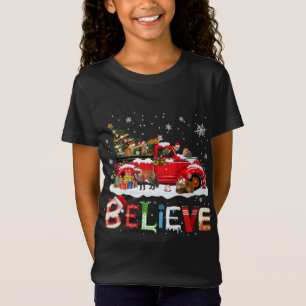 Camiseta Fox Riding Red Truck Árvore de Natal Acredita Papa