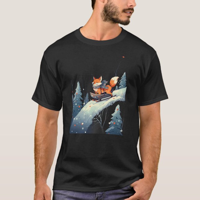 Camiseta Fox Riding Sled Sledge Sleighing Snow Sledging Win (Frente)