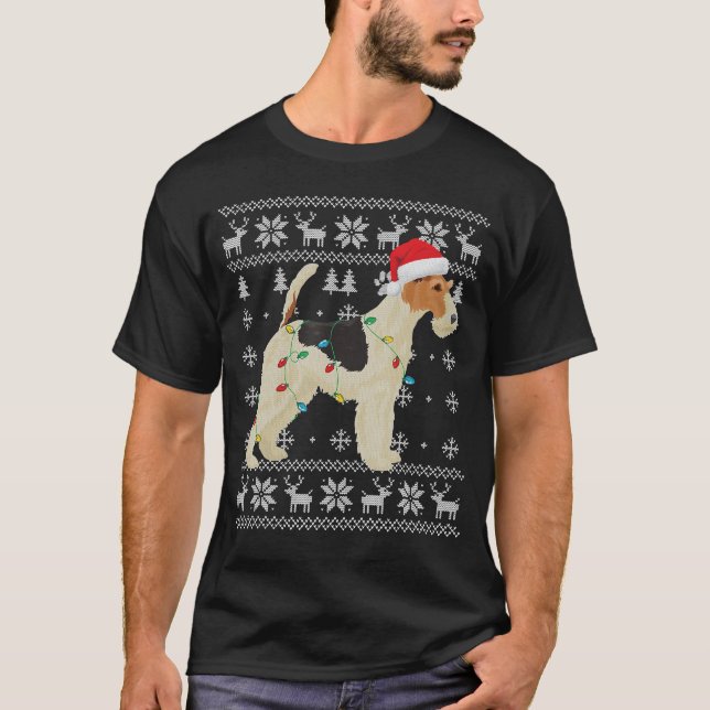 Camiseta Fox Terrier Christmas Lights Santa Hat (Frente)