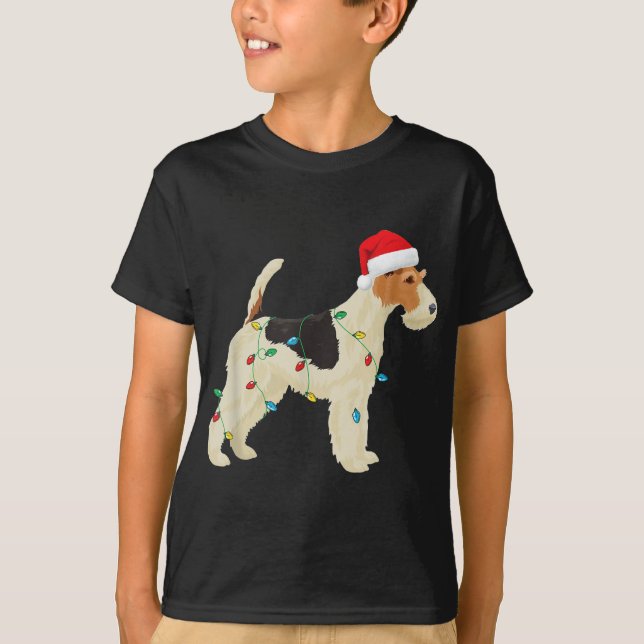 Camiseta Fox Terrier Christmas Lights Santa Hog Xm (Frente)