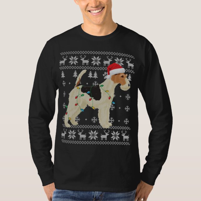 Camiseta Fox Terrier Christmas Ugly Lights Santa Hat D (Frente)