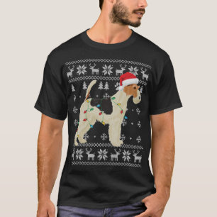 Camiseta Fox Terrier Christmas Ugly Lights Santa Hat D