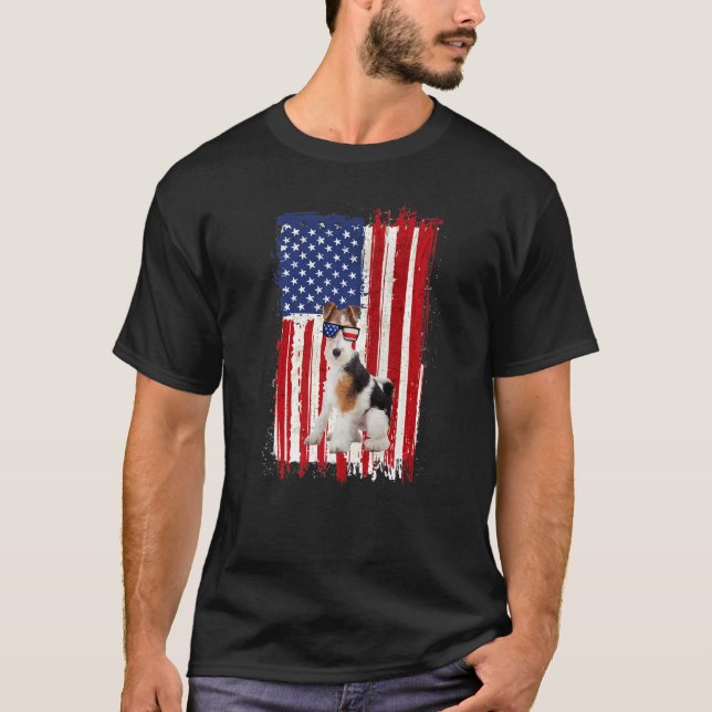 Camiseta Fox Terrier Dog Bandeira Americana Patriótica 4º D (Frente)