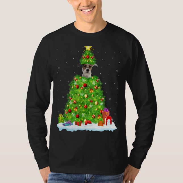 Camiseta Fox Terrier Xmas Lighting Tree Engraçado Fox Terri (Frente)