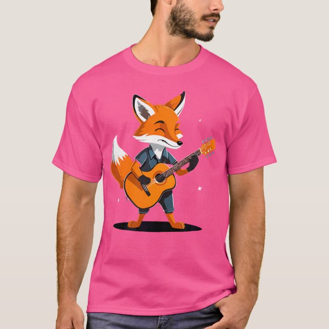 Camiseta Fox Tocando Violão Acústico Fox Guitarista (Frente)