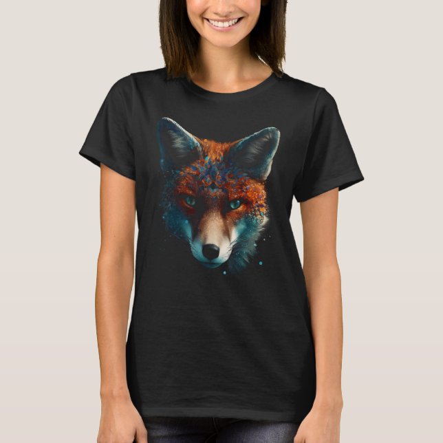Camiseta Fox Trabalho de arte - Animal Blue Eyes Art Fox (Frente)