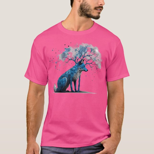 Camiseta Fox Trabalho de arte Tree Animal Art Fox (Frente)