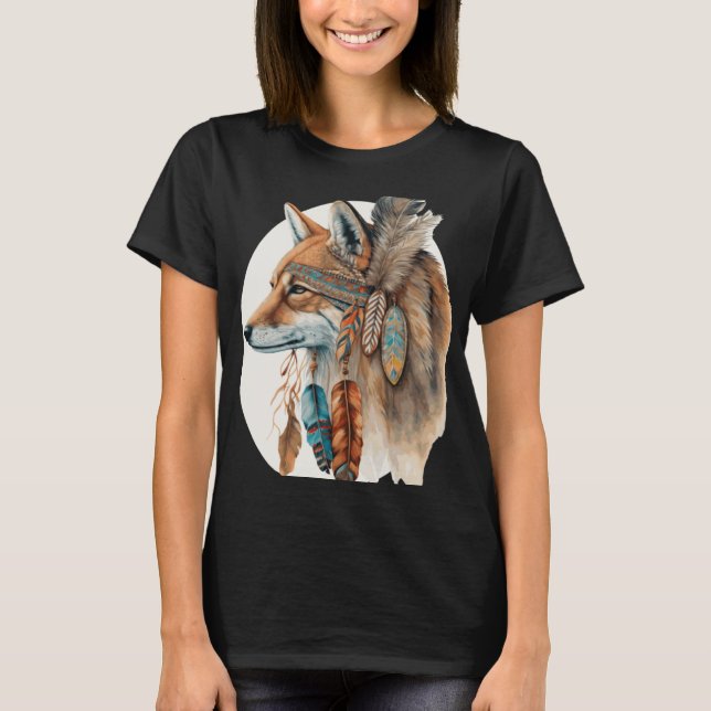 Camiseta Fox Tribal Watercolor Fox Dream Catcher (Frente)