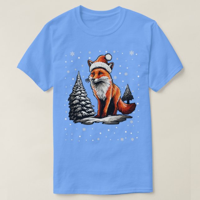 Camiseta Fox Vermelha Cura Natal Santa Hat Xmas Pajama (Frente do Design)