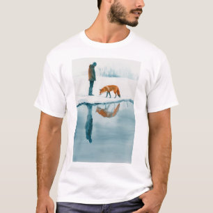 Camiseta Fox Walking Beside Snow River Refletion T-Shirt