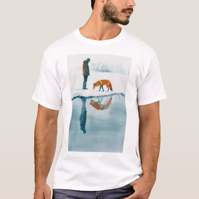 Camiseta Fox Walking Beside Snow River Refletion T-Shirt (Frente)