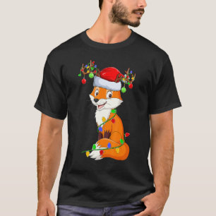 Camiseta Fox Xmas Lights Santa Hat Fox Natal