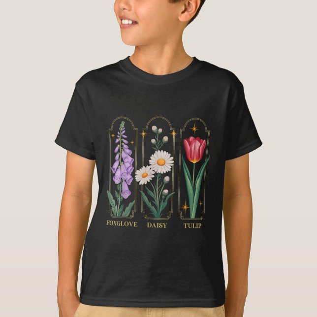 Camiseta Foxglove Daisy Tulip Floral (Frente)