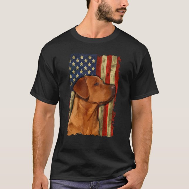 Camiseta Foxred Labrador Retriever EUA Flag Fox Red Labrado (Frente)