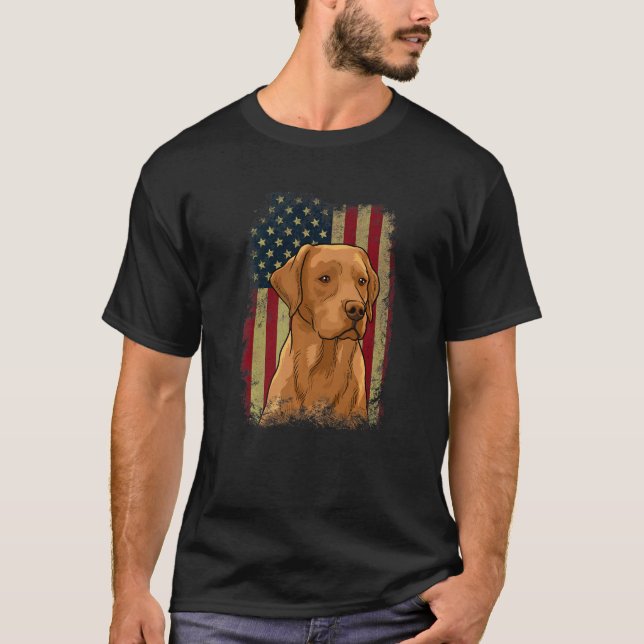 Camiseta Foxred Labrador US Flag Dog Lover Fox Red lab Prem (Frente)