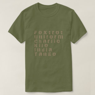 Camiseta Foxtrot, o uniforme, Charlie, quilo, India, tango