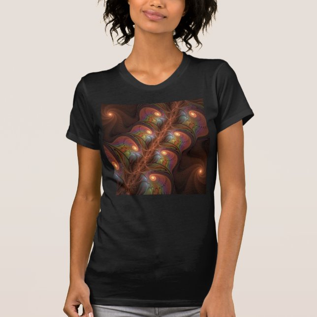 Camiseta Fractal Castanho Abstrato fluorescente colorido (Frente)