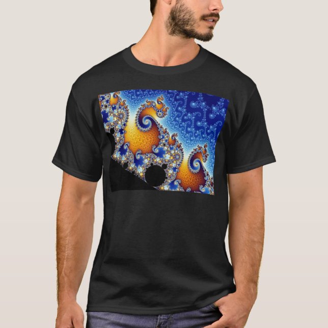 Camiseta Fractal espiral dobro azul de Mandelbrot (Frente)