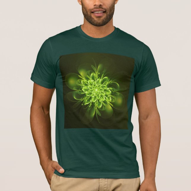 Camiseta Fractal Flor Brilhante Espalha Verde (Frente)