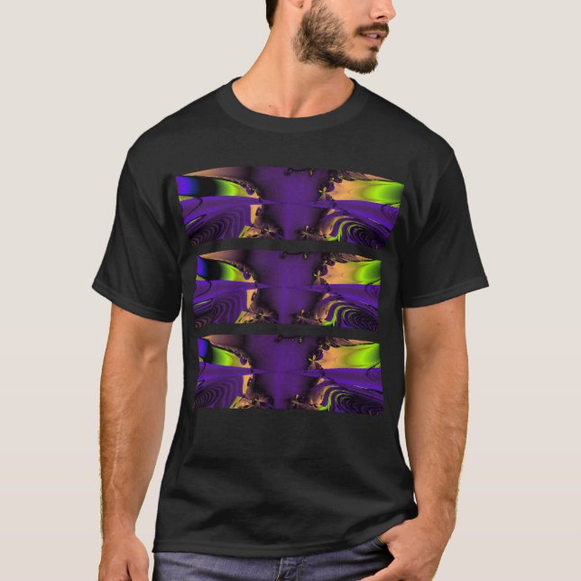 Camiseta Fractal Funky roxo e verde art. (Frente)