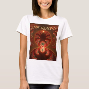 Camiseta Fractal Vermelho Laranja Moderno Abstrato Luminoso