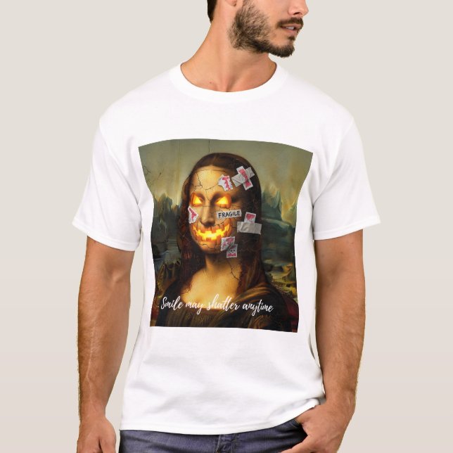 Camiseta Frágil Memória Art - Mona Lisa Pumpkin Sorri Parod (Frente)